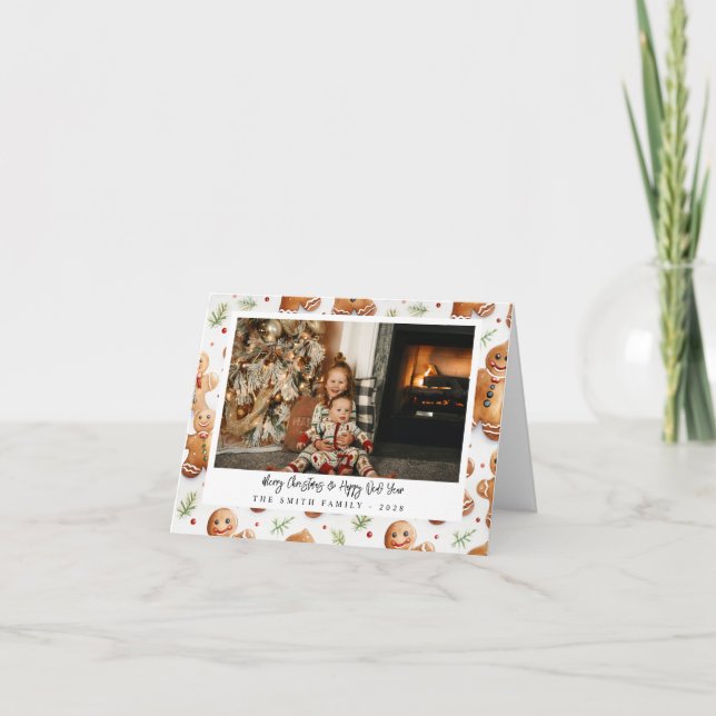 Novelty Gingerbread Men Holiday Foto Karte (Vorderseite)