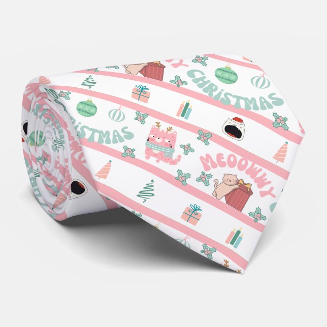 Novelty Holiday Cat Weihnachten Krawatte (Gerollt)