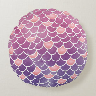 Novelty Mermaid Schwanz Scallop Pink & Purple Text Rundes Kissen