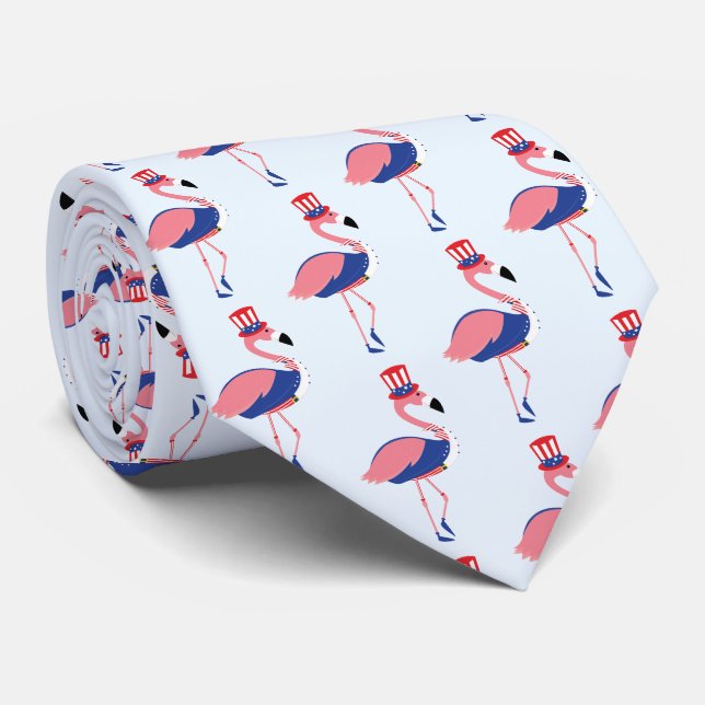 Novelty Pink Flamingo Juli 4th Holiday Krawatte (Gerollt)