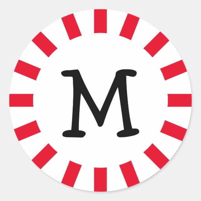Novelty Red White Black Monogram Peppermint Candy Runder Aufkleber (Vorderseite)