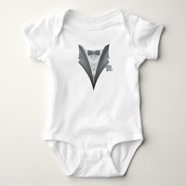 Novelty Tuxedo Tux Print Baby Strampler (Vorderseite)