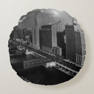 November 1939: Die Stadt von Chicago Rundes Kissen
