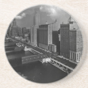 November 1939:  Die Stadt von Chicago Sandstein Untersetzer