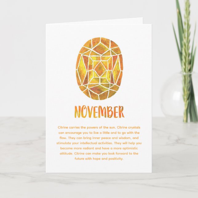 November Birthstone Citrine Birthday Watercolor Karte (Vorderseite)