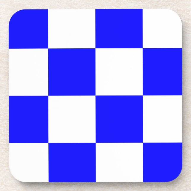 NOVEMBER Blue White Checked Square Untersetzer (Vorderseite)