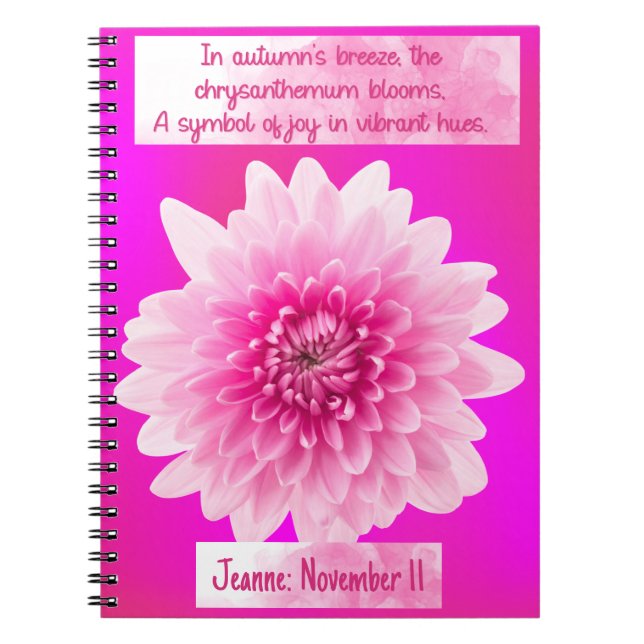 November Chrysanthemum Birth Blume Spiral Editor Notizblock (Vorderseite)