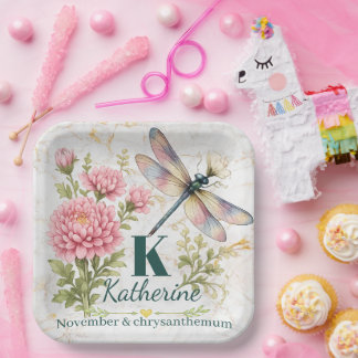 November-Geburtsblume Chrysantheme & Libelle Pappteller