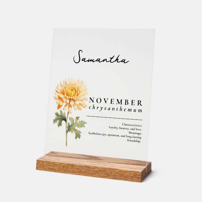 November Geburtsmonat Blume Chrysanthemum Acrylschild (Winkel)