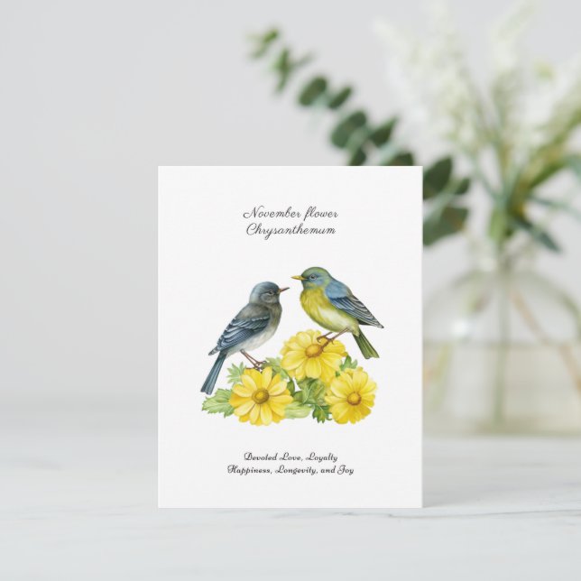 November Geburtsmonat Blume Chrysanthemum Birds (Stehend Vorderseite)