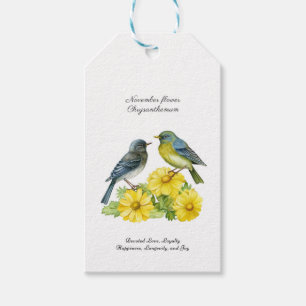 November Geburtsmonat Blume Chrysanthemum Birds Geschenkanhänger