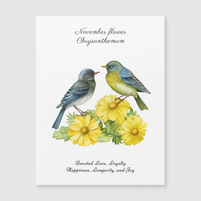 November Geburtsmonat Blume Chrysanthemum Birds Magnetkarte (Vorderseite)