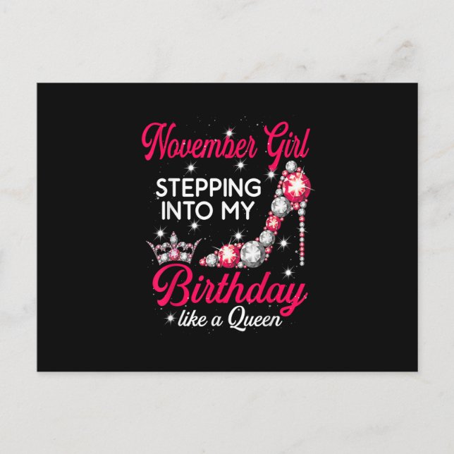November Girl Stepping Into My Birthday high heels Postkarte (Vorderseite)