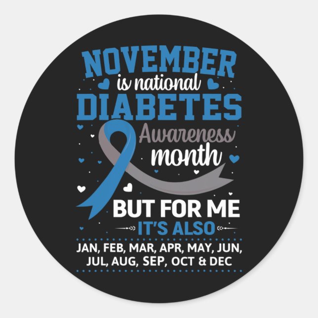 November is Diabetes Awareness Month Blue and Gray Runder Aufkleber (Vorderseite)
