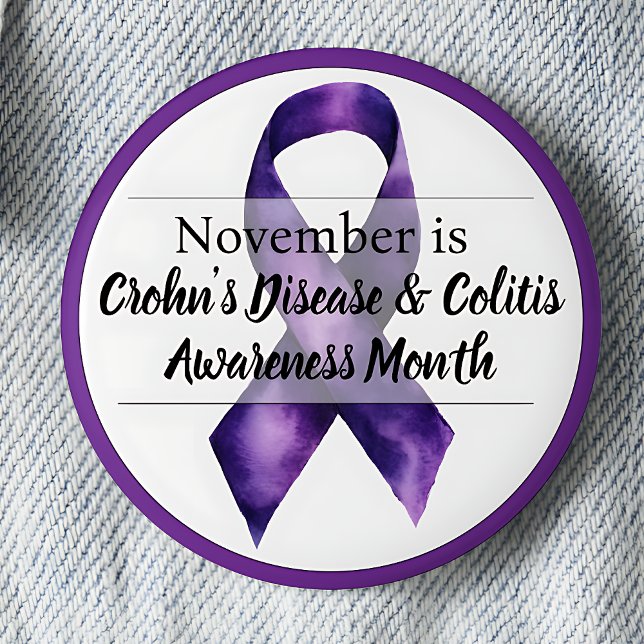 November Morbus Crohn & Colitis Awareness Month Button (November Purple Ribbon Crohn's Disease & Colitis Awareness Month pinback button.)