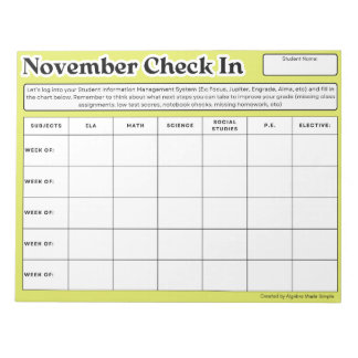 November Studierender Karo in der wöchentlichen Kl Notizblock