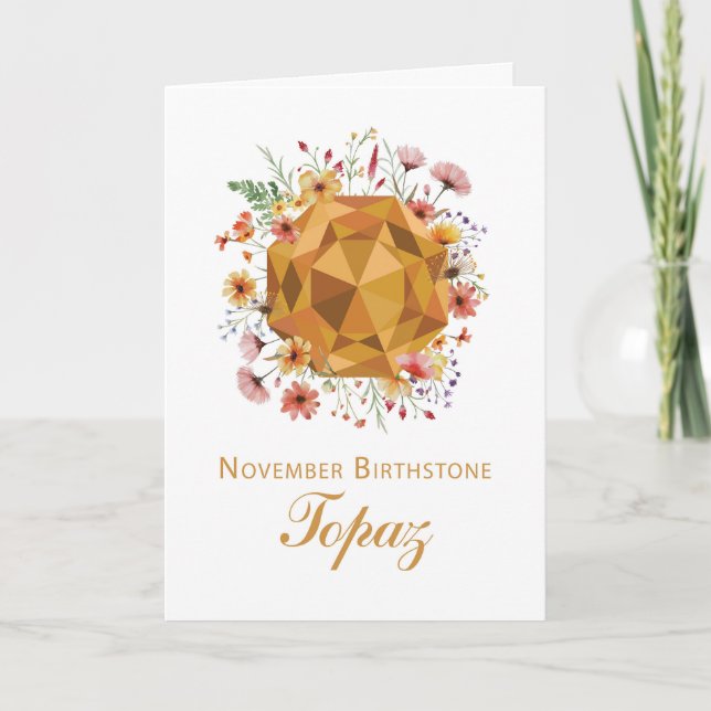 November Topaz Birthstone Geburtstag mit Wildblume Karte (Vorderseite)