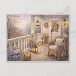 November-Veranda-Szene Aquarell-Kunst Postkarte