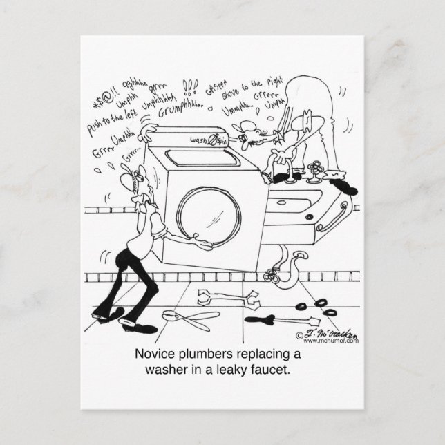 Novice Plumbers installieren einen Washer Postkarte (Vorderseite)
