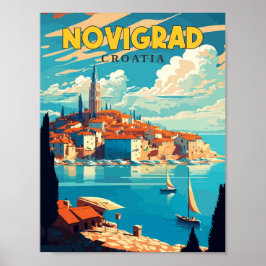 Novigrad Croatia Vintage Illustration Poster