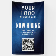 Now Hiring Banner QR Code Blue Grunge Gradient