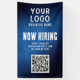 Now Hiring Banner QR Code Blue Grunge Gradient