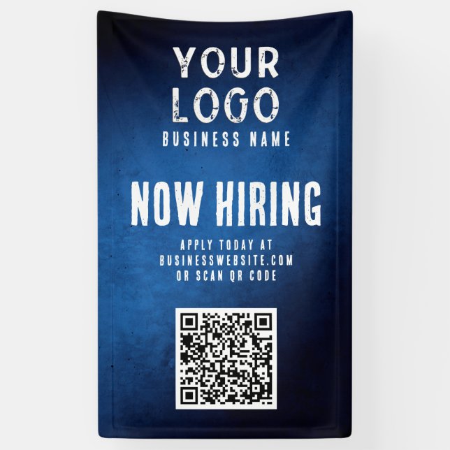 Now Hiring Banner QR Code Blue Grunge Gradient (Vertikal)