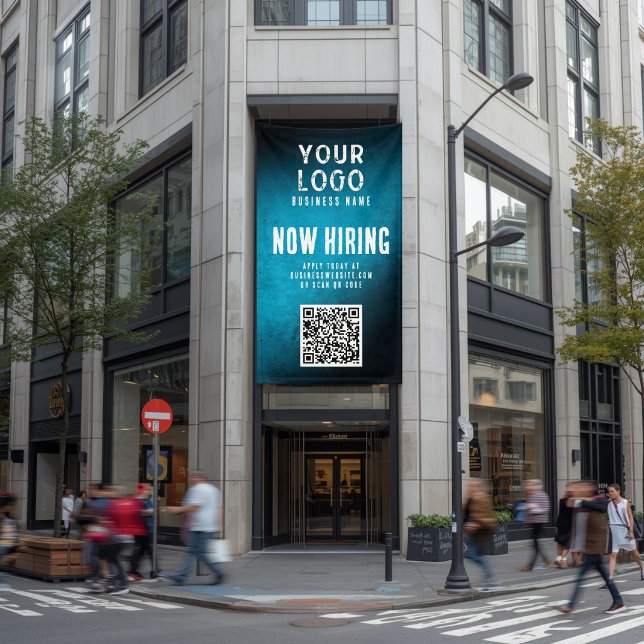 Now Hiring Banner QR Code Teal Grunge Gradient (Von Creator hochgeladen)