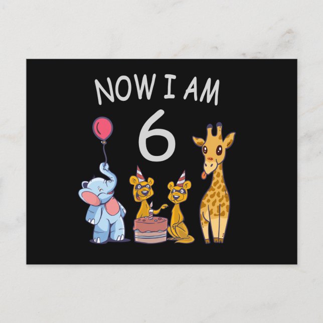 Now I am 6 years old 6th Birthday at the Zoo Postkarte (Vorderseite)