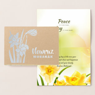 Nowruz Mubarak. Frühlingsdaffodien Persisches Neuj Folienkarte