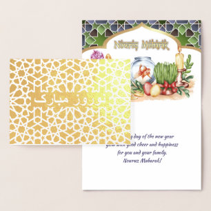 Nowruz Mubarak. Real Foil Persian New Year Cards Folienkarte