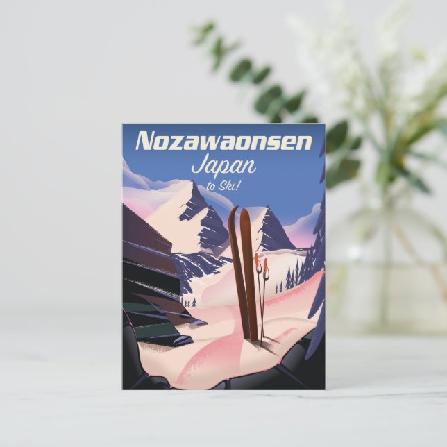 Nozawaonsen Japan auf Ski Postkarte (Stehend Vorderseite)