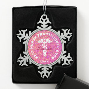 NP-Abschluss Pink für Krankenpfleger Schneeflocken Zinn-Ornament