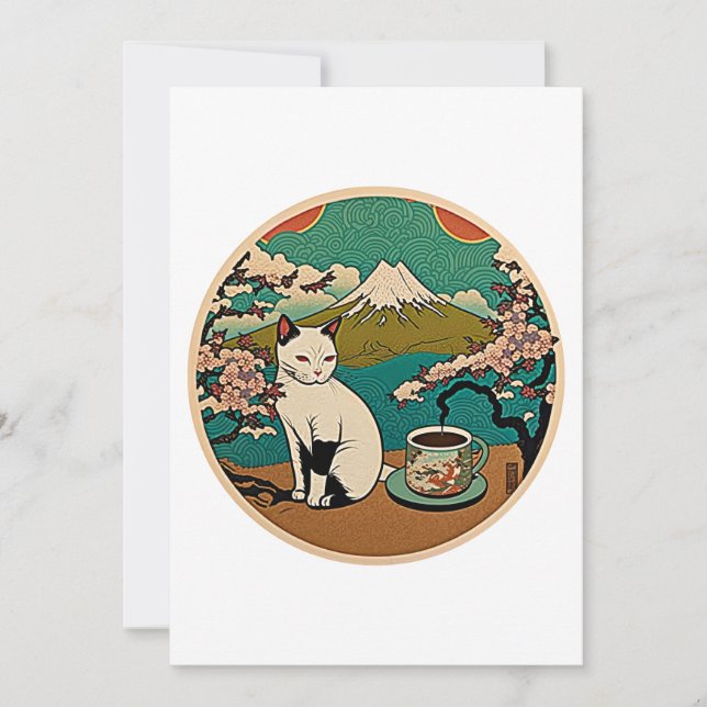 Nr. 01, Happy Hawaiian Lucky Cat Drinking Coffee Dankeskarte (Vorderseite)