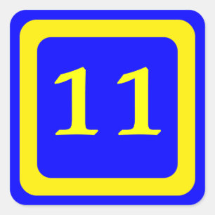 Nr. 11, blauer Hintergrund, gelber Rahmen Quadratischer Aufkleber