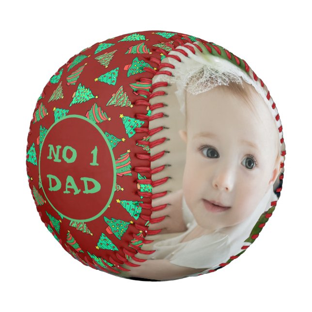 Nr. 1 Vater | Son and Daughter Foto Weihnachtsbaum Baseball (Schrägansicht)