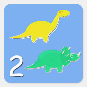 Nr. 2 zwei Dinosaurier-Zählung Quadratischer Aufkleber