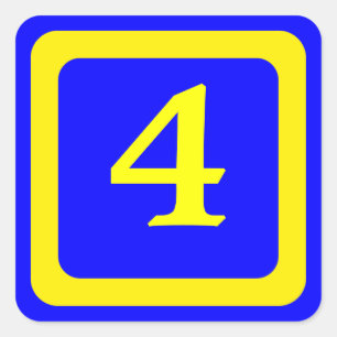 Nr. 4, blauer Hintergrund, gelber Rahmen Quadratischer Aufkleber