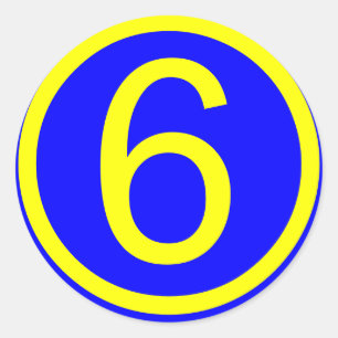 Nr. 6 in einem Kreis, blauer Hintergrund Runder Aufkleber