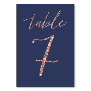Nr. 7 - Glam Glitter Roségold und Blaue Hochzeit Tischnummer