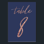 Nr. 8 - Glam Glitzer Rose Gold und Blue Wedding Tischnummer<br><div class="desc">Glam Glitzer Rose Gold und Blue Wedding Tischnummer Card</div>