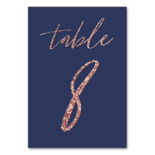 Nr. 8 - Glam Glitzer Rose Gold und Blue Wedding Tischnummer