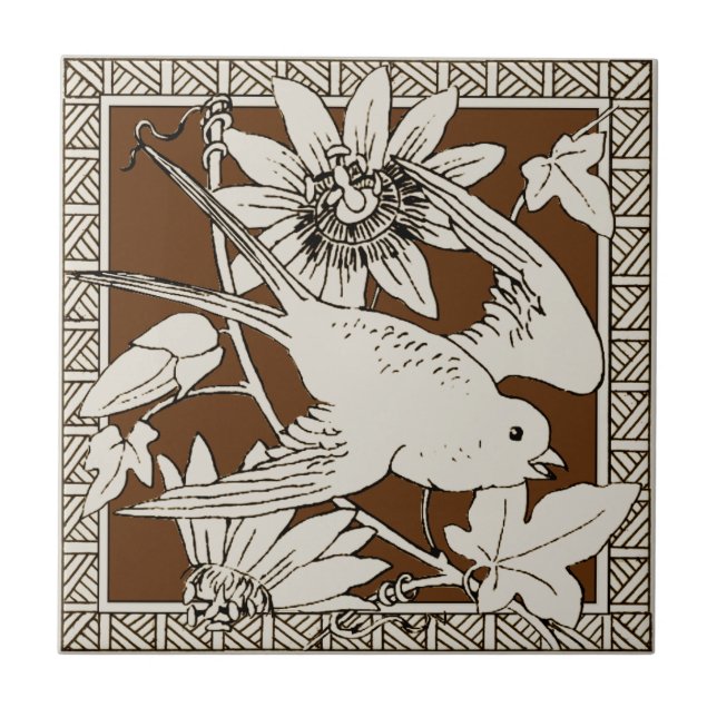 Nr. 9 der 12 Repro 1880er Minton Mocha Bird Series Fliese (Vorderseite)