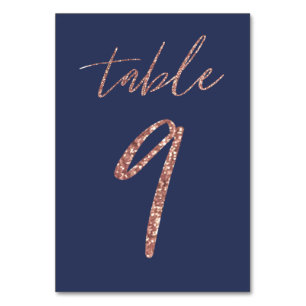 Nr. 9 - Glam Glitter Roségold und Blaue Hochzeit Tischnummer