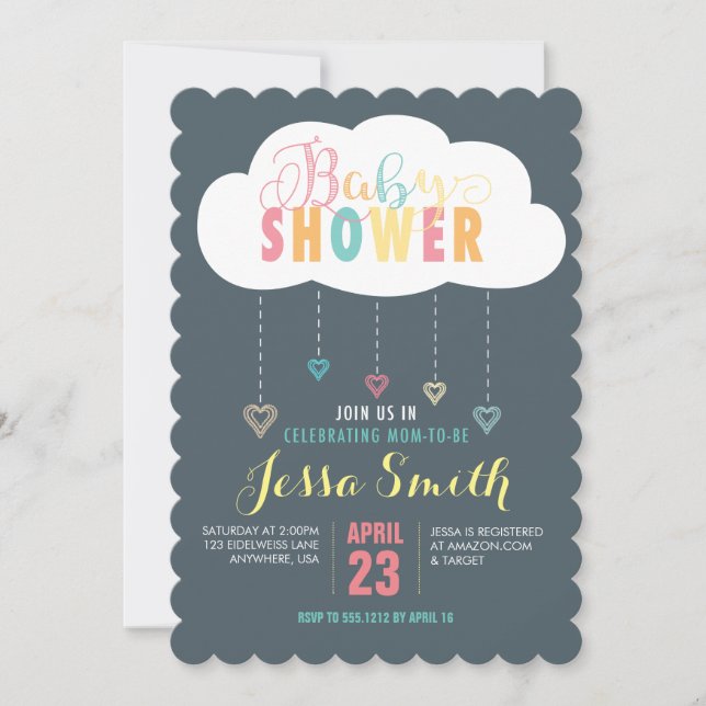 Nuages et Coeurs Baby shower Invitation (Devant)