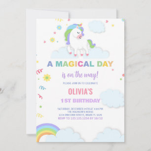 Nuages Unicorn Invitations d'anniversaire