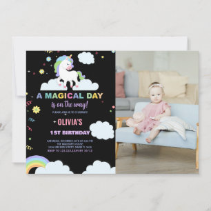Nuages Unicorn Invitations d'anniversaire avec pho