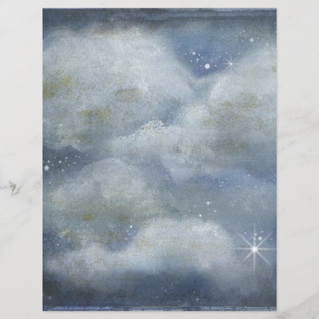 Nuageux Nuit étoilé Ciel profond bleu papier de sc (Devant)