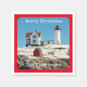 Nubble Frohe Weihnachts-RotfamilienLeuchtturm Serviette