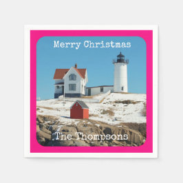 Nubble Frohe Weihnachtsfamilie Leuchtturm Serviette